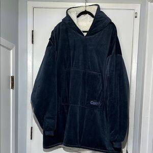 The Comfy Original Wearable Blanket Oversized Blue Hoodie Sherpa Lined One Size